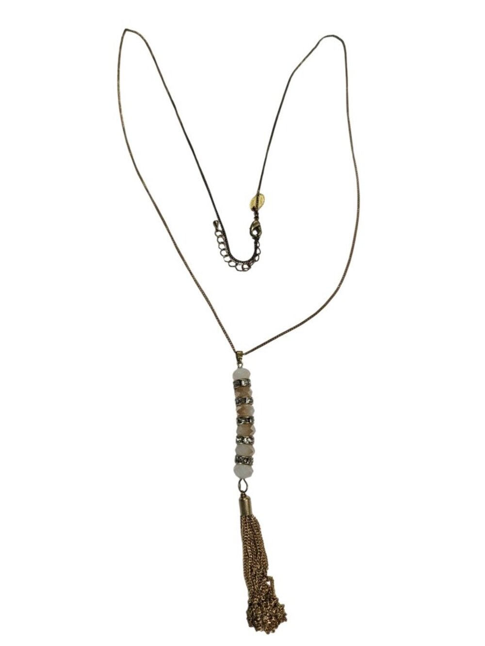 Charming Charlie Goldtone Chain Necklace Faceted Glass Bead Pendant Chain Tassel